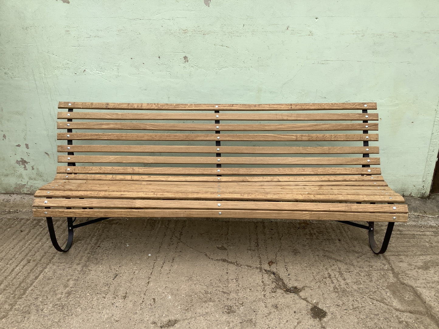 7'11" Long Large Refurbished Victorian Oak & Wrought Iron Garden 4 Seater Bench
