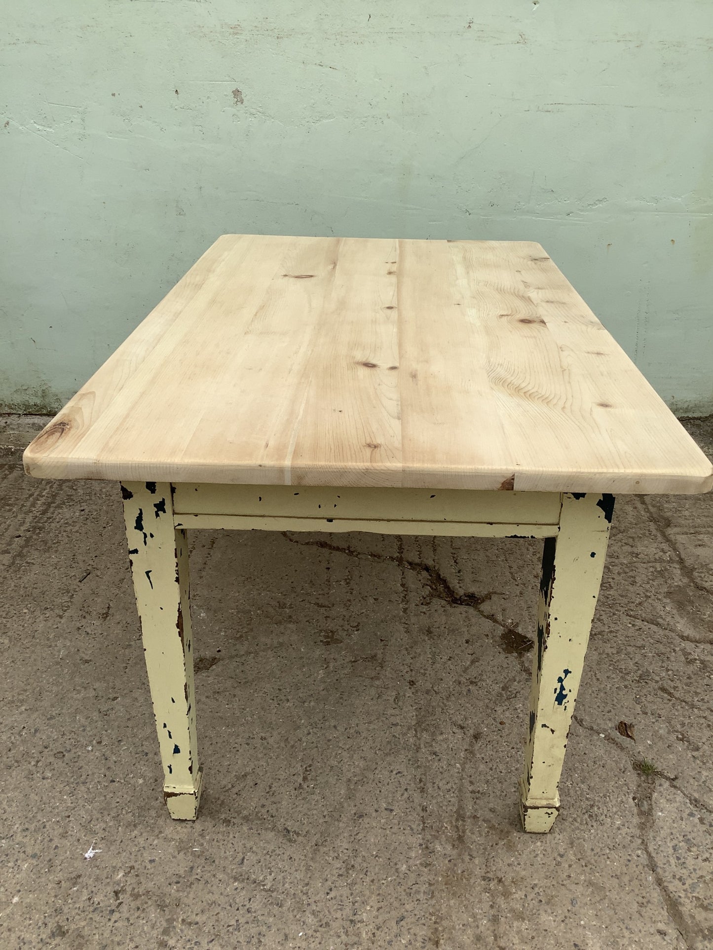 Quirky Old Pine & Mahogany Chunky Kitchen Table Shabby Paint 4'11" Long 2'11" W