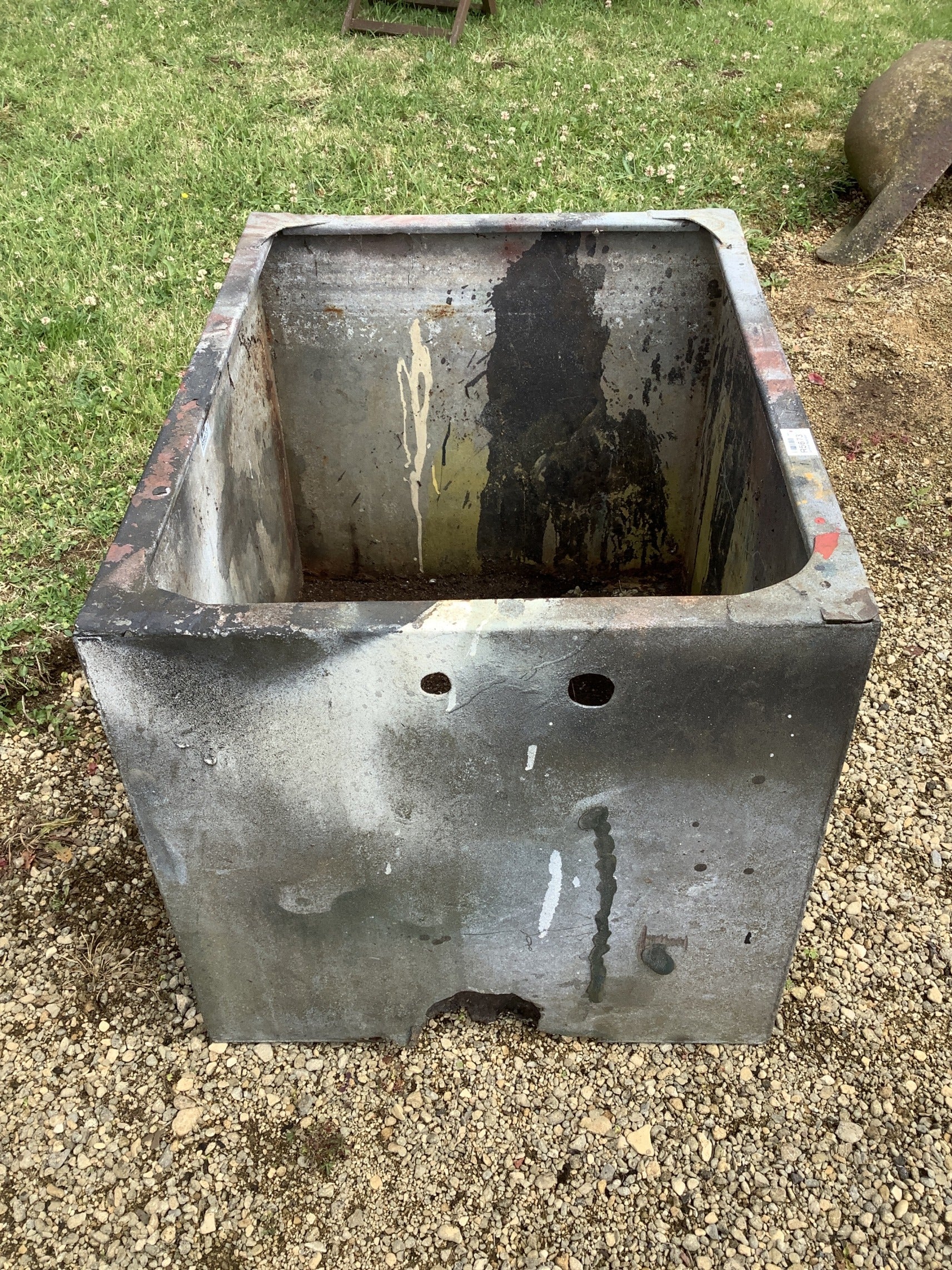 1'10"H 2'4" W Large Old Galvanized Water Tank Garden Trough Planter Reclaimed
