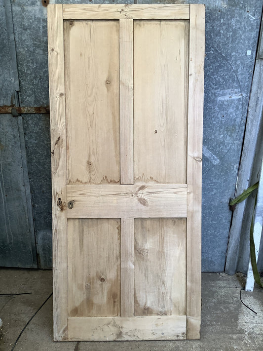 34 5/8"X76 1/2" Victorian Internal Stripped Pine Four Panel 2 over 2 Reclaimed