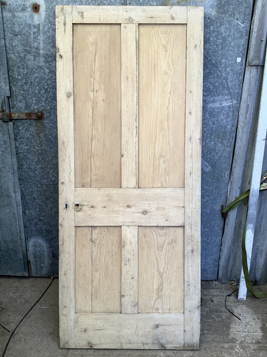 32 1/2"X77 1/4" Victorian Internal Stripped Pine Four Panel Door 2 over 2 Old