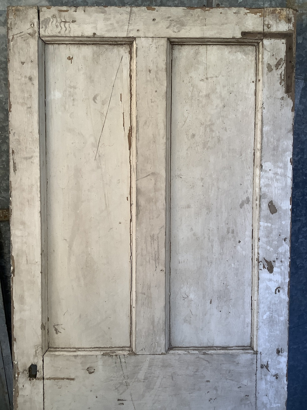 31 7/8"X76 7/8" Old Internal Painted Pine Four Panel Door 2 over 2 Reclamation