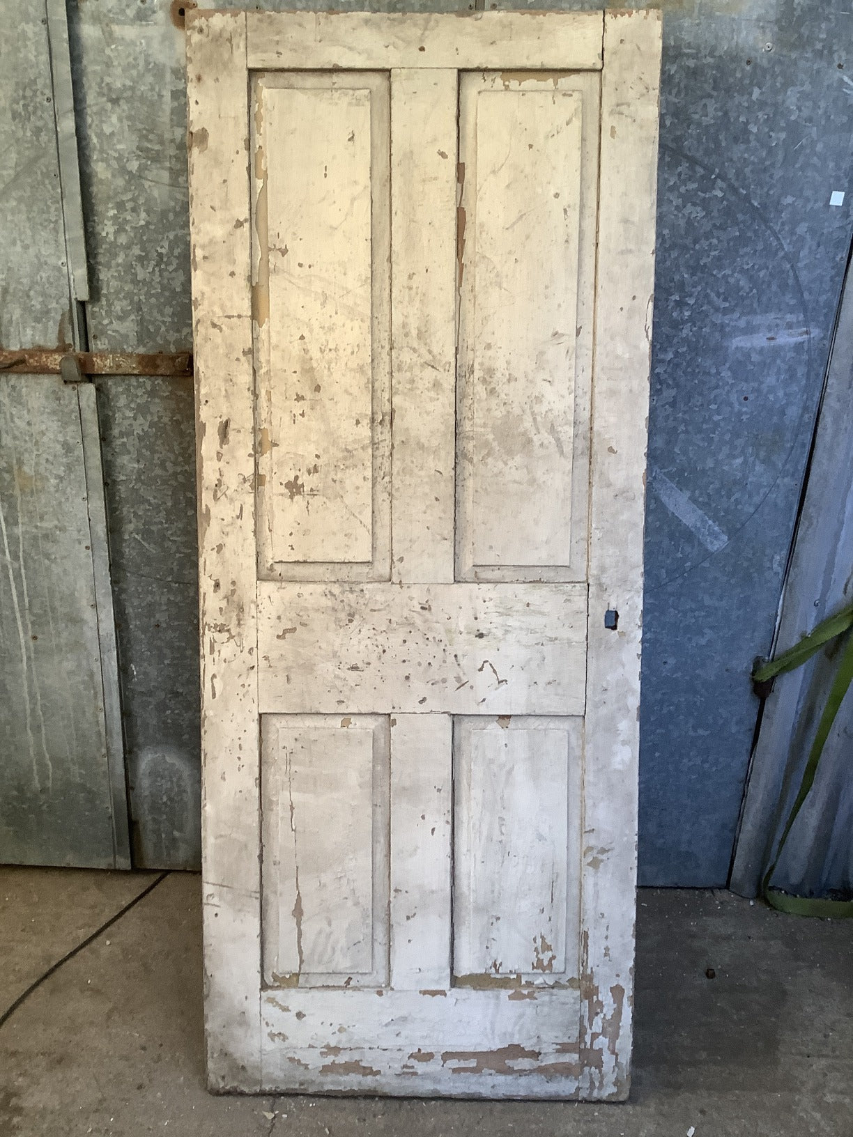 31 7/8"X76 7/8" Old Internal Painted Pine Four Panel Door 2 over 2 Reclamation