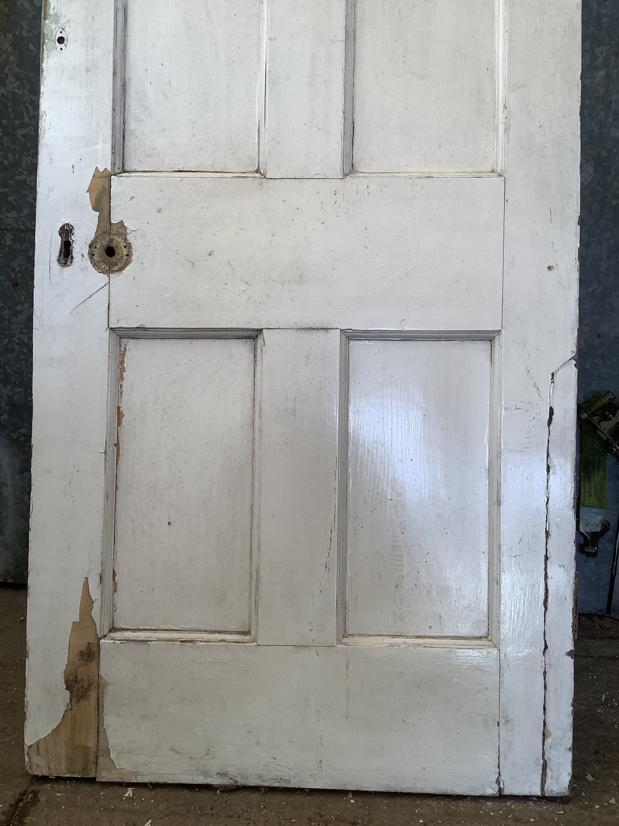 31 5/8"X78 7/8" 1930s Internal Painted Pine Four Panel Door 2 over 2 Reclaimed
