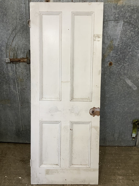 29 5/8"X77 1/8" Victorian Internal Painted Pine Four Panel Door 2 over 2 Old
