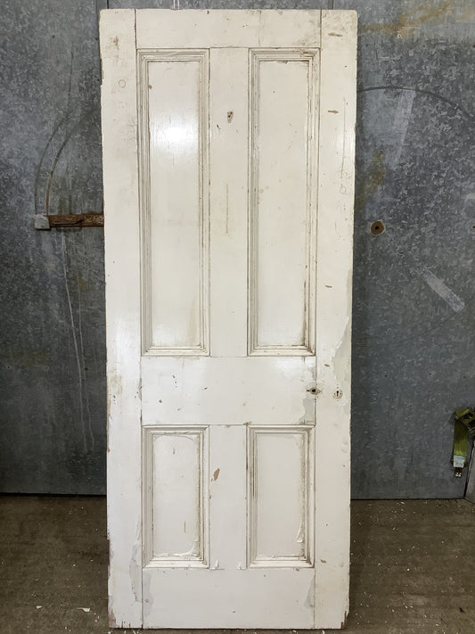 31 3/4"X79 1/4" Victorian Internal Painted Pine Four Panel Door 2 over 2 Old