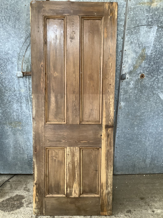 29 5/8"X76 7/8" Victorian Internal Stained Pine Four Panel Door 2 over 2 Old