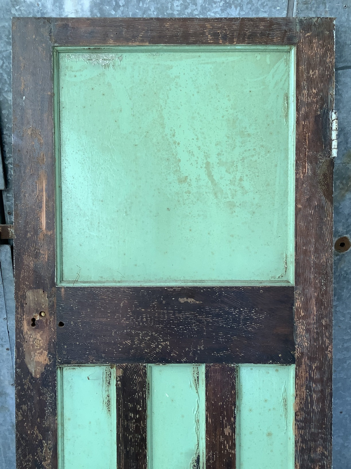 29 1/8"X70 3/4" 1930s Internal Painted Pitch Pine Four Panel Door 1 over 3 Old