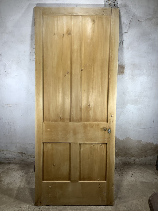 34 3/8"X84" Victorian Internal Stripped Pine Four Panel Door 2over2 Reclaimed