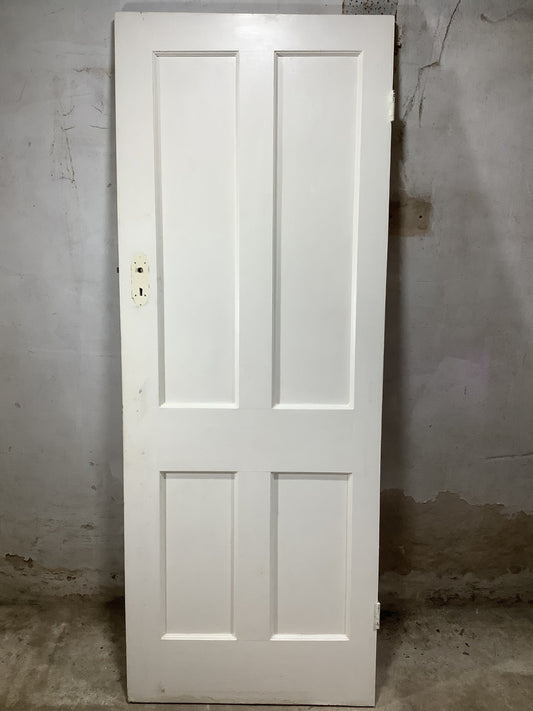 29 1/8"X76 3/4" 1930s Internal Painted Pitch Pine Four Panel Door 2over2 Old