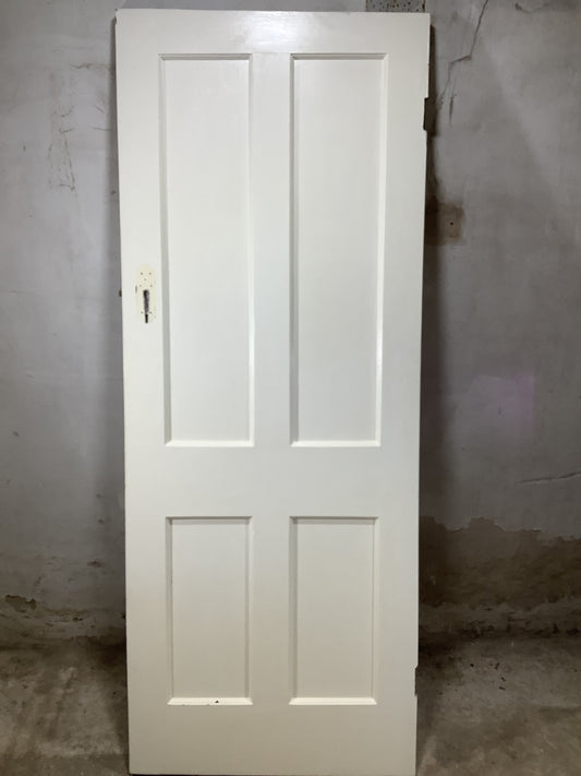 29 5/8"X76 1/2" 1930s Internal Painted Pitch Pine Four Panel Door 2over2 Old