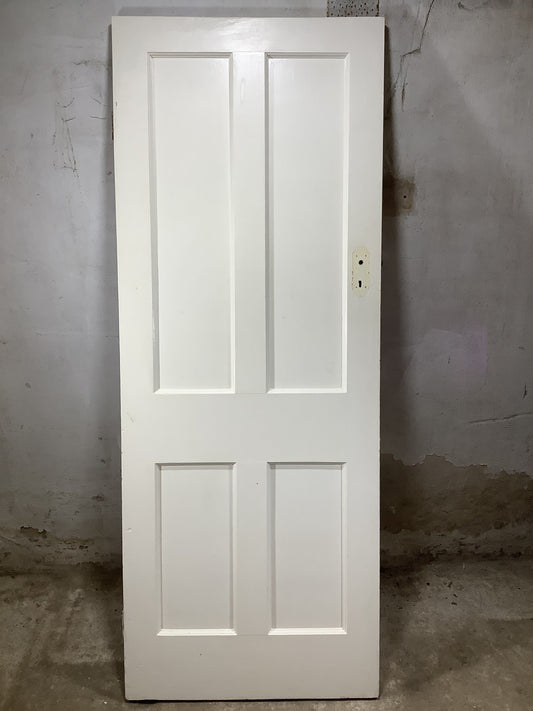 29 5/8"X77 1/8" 1930s Internal Painted Pitch Pine Four Panel Door 2over2 Old