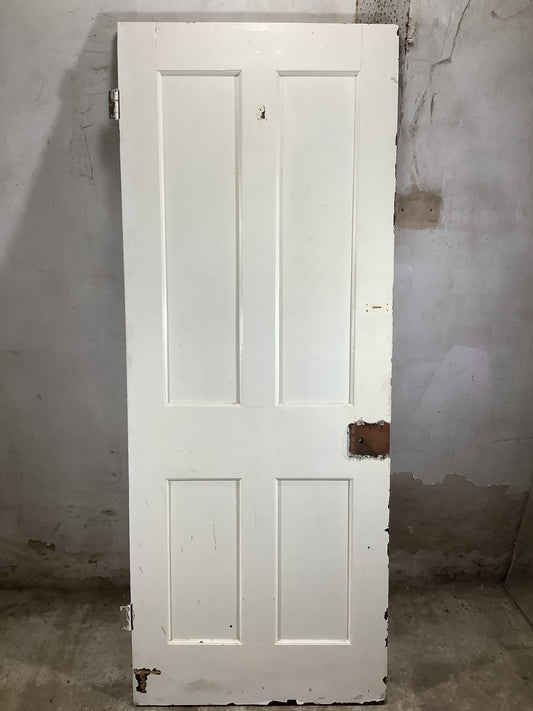 29 3/4"X76 1/2" 1930s Internal Painted Pitch Pine Four Panel Door 2over2 Old