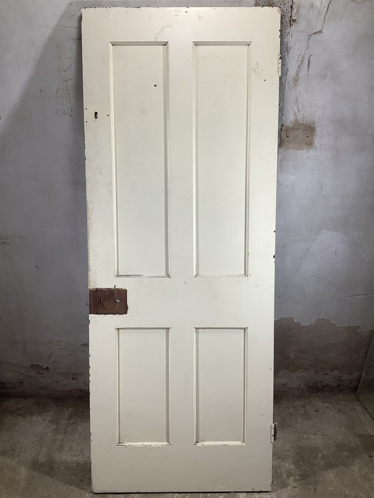 30"X77 1/4" 1930s Internal Painted Pitch Pine Four Panel Door 2over2 Reclaimed
