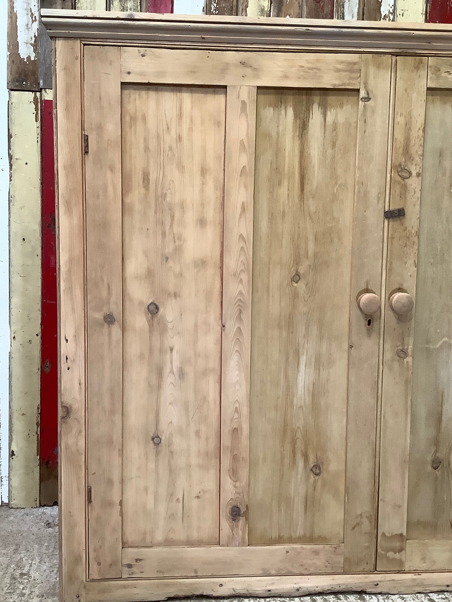 Large Victorian Stripped Pine & Elm Storage Cupboard Wooden 4'11"H 5'8" W