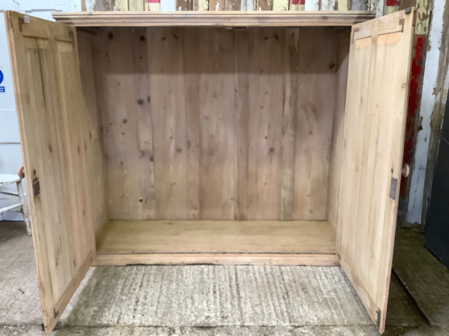 Large Victorian Stripped Pine & Elm Storage Cupboard Wooden 4'11"H 5'8" W