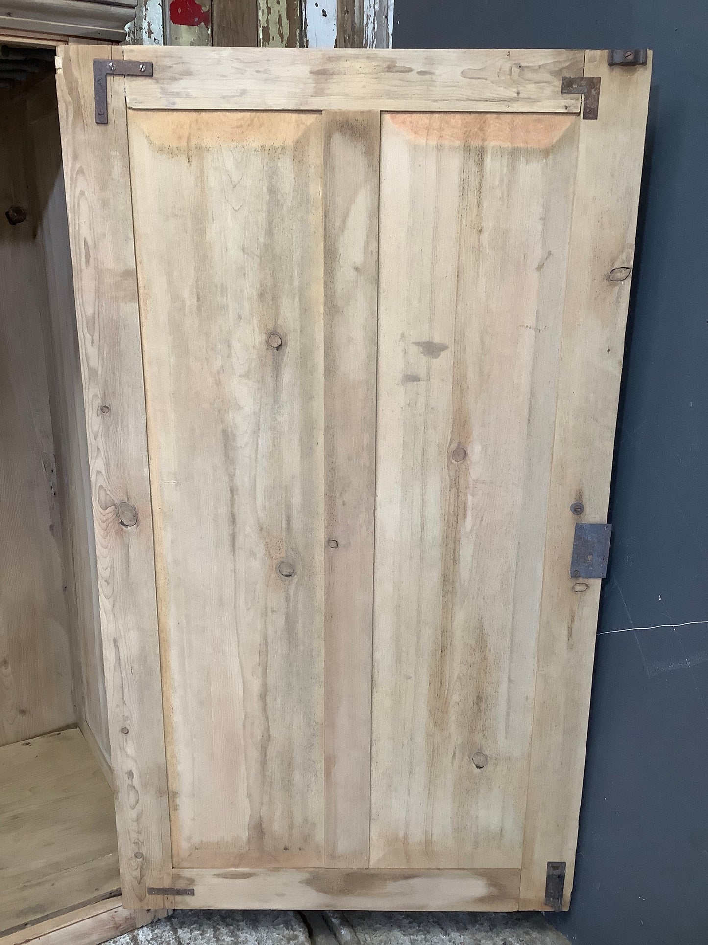Large Victorian Stripped Pine & Elm Storage Cupboard Wooden 4'11"H 5'8" W