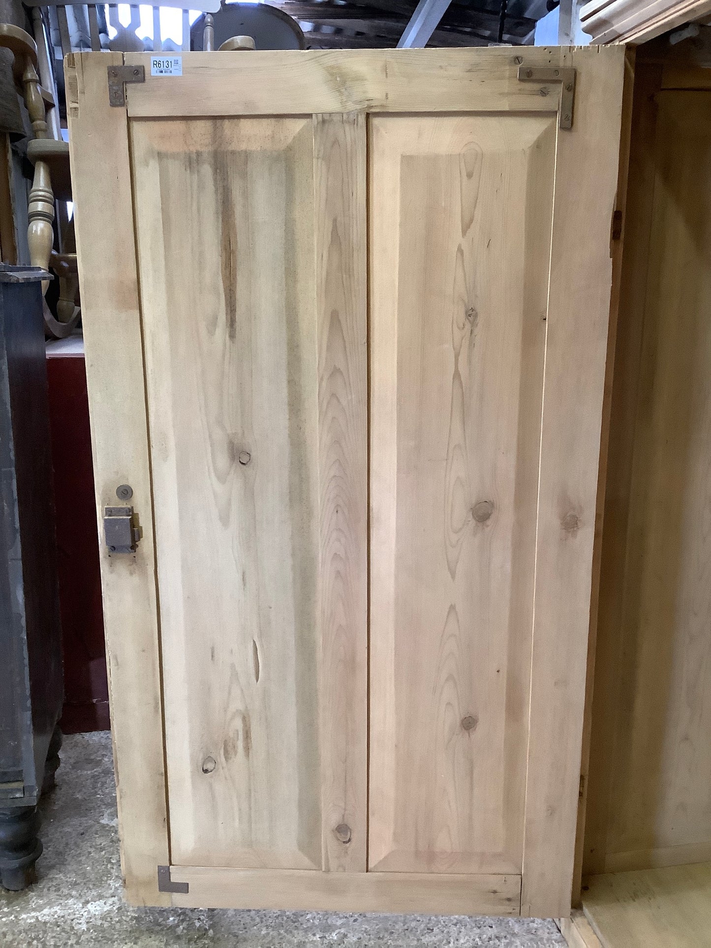 Large Victorian Stripped Pine & Elm Storage Cupboard Wooden 4'11"H 5'8" W