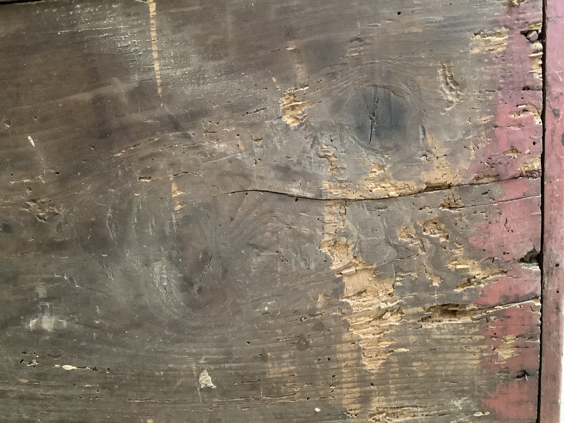 Old wood worm damage back panel