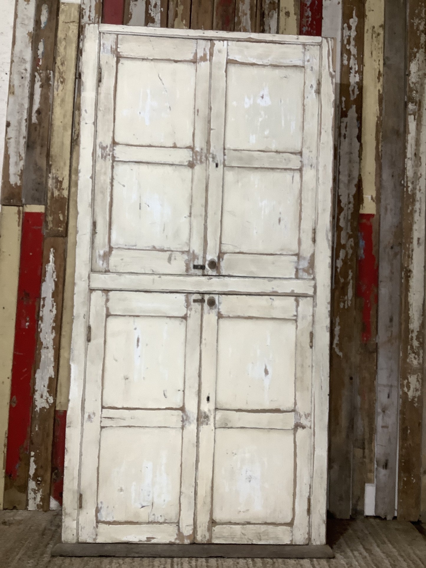 Tall Rustic Victorian Painted Elm & Pine Kitchen Storage Cupboard 7'0"H 3'8" W