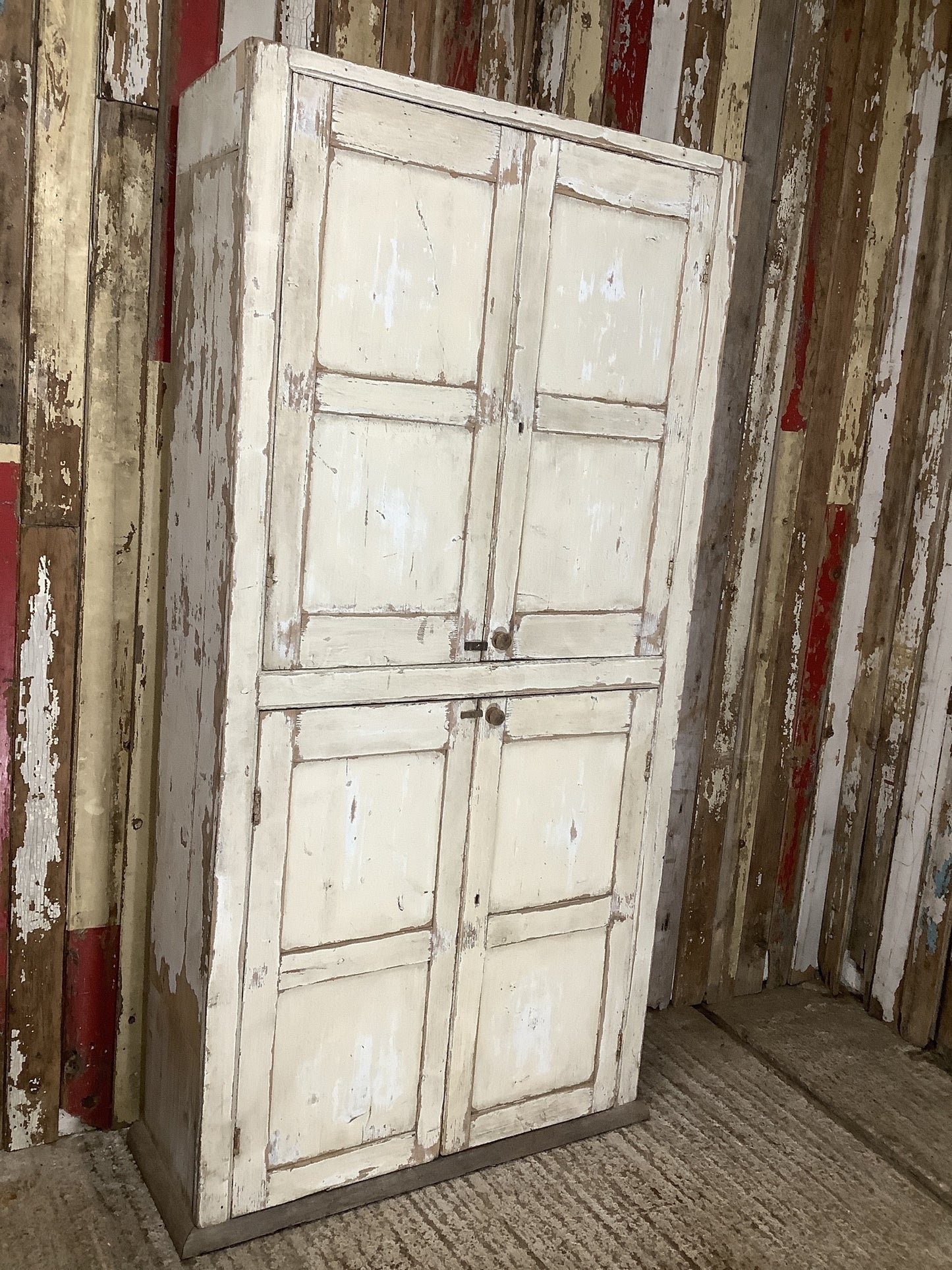 Tall Rustic Victorian Painted Elm & Pine Kitchen Storage Cupboard 7'0"H 3'8" W