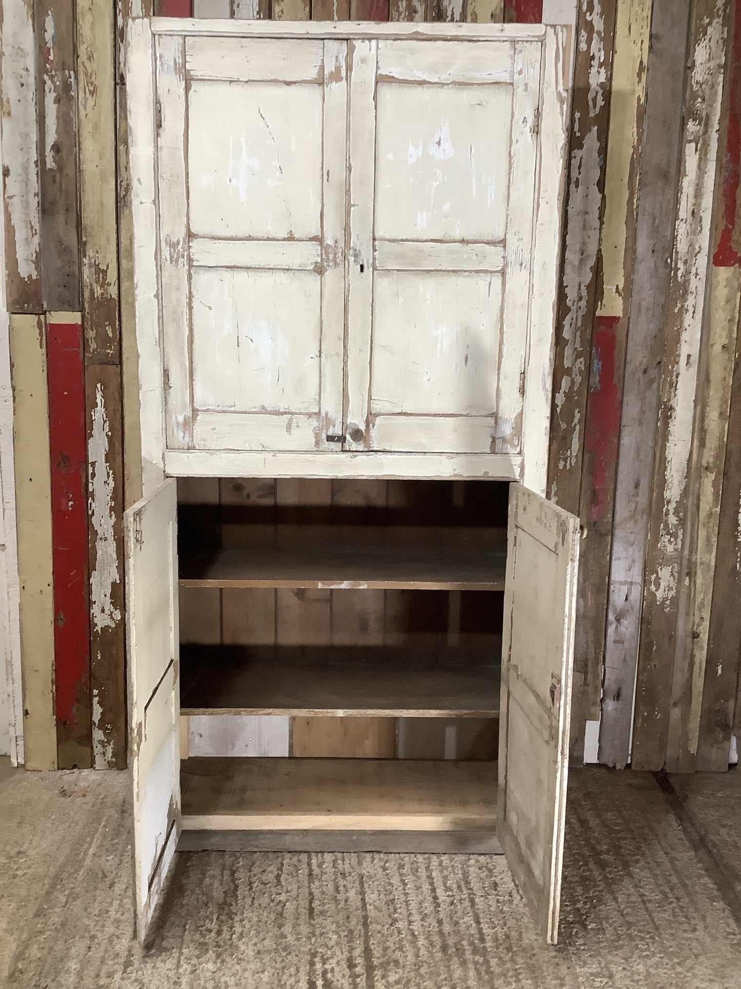 Tall Rustic Victorian Painted Elm & Pine Kitchen Storage Cupboard 7'0"H 3'8" W