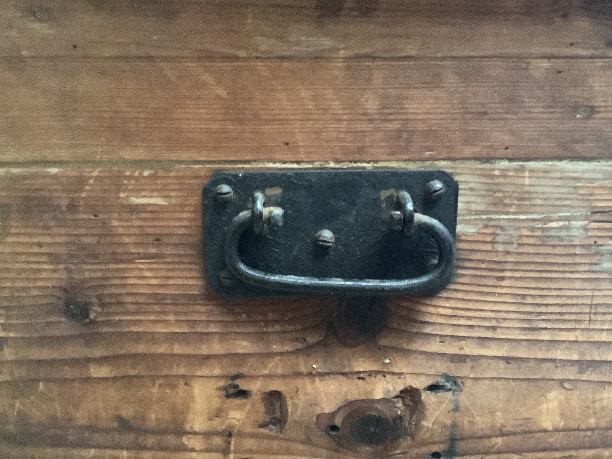 Painted black metal box handles
