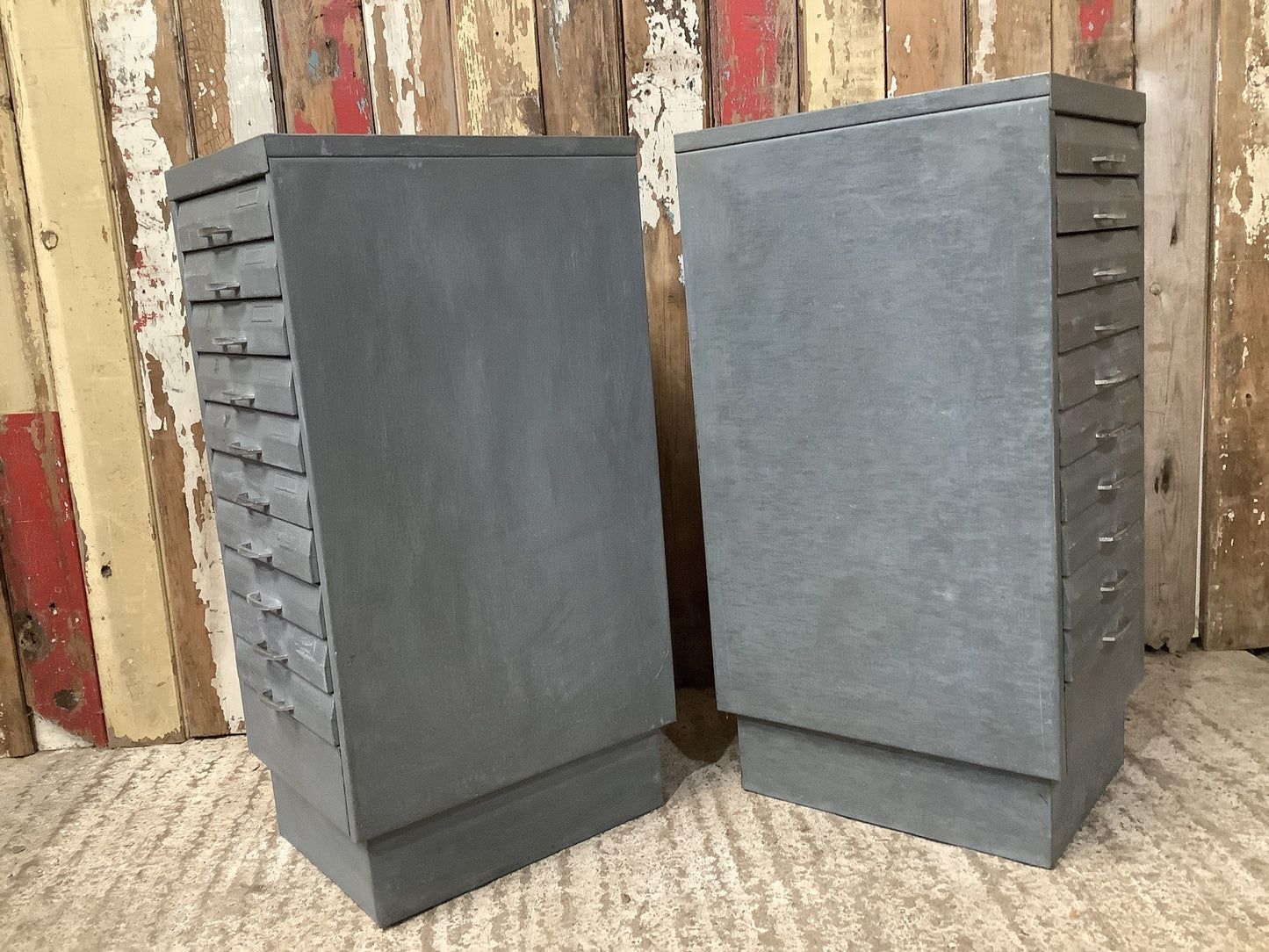 Pair of Vintage Industrial Grey Painted Metal Filling Cabinets 2'5"H 0'11" W