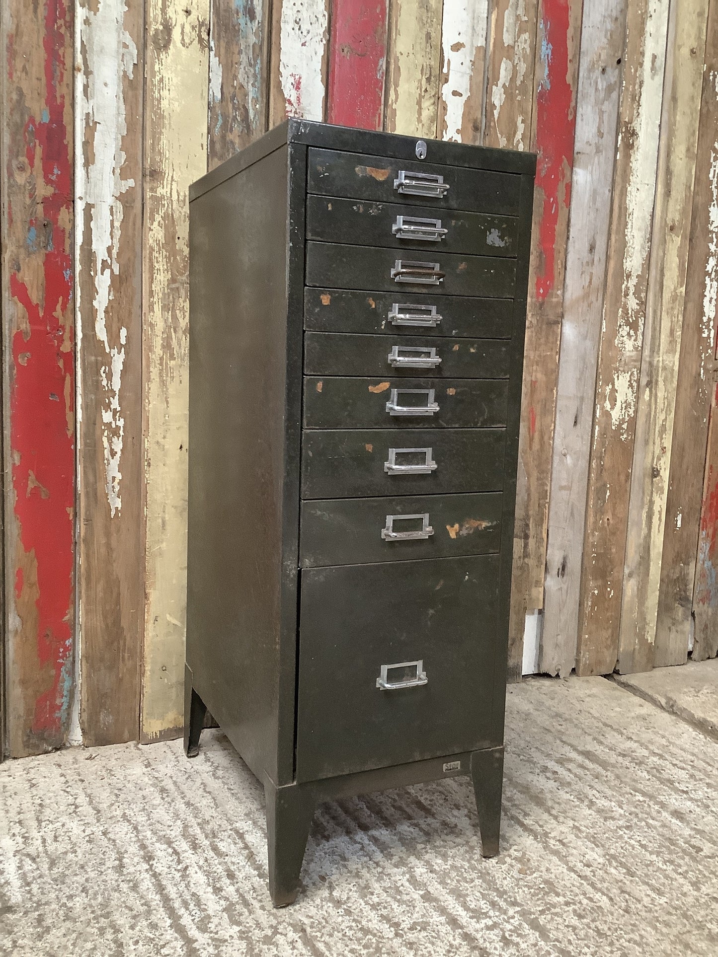 Vintage Green 1960s Painted Steel Metal Filling Tool Cabinet 3'2"H 1'1" W