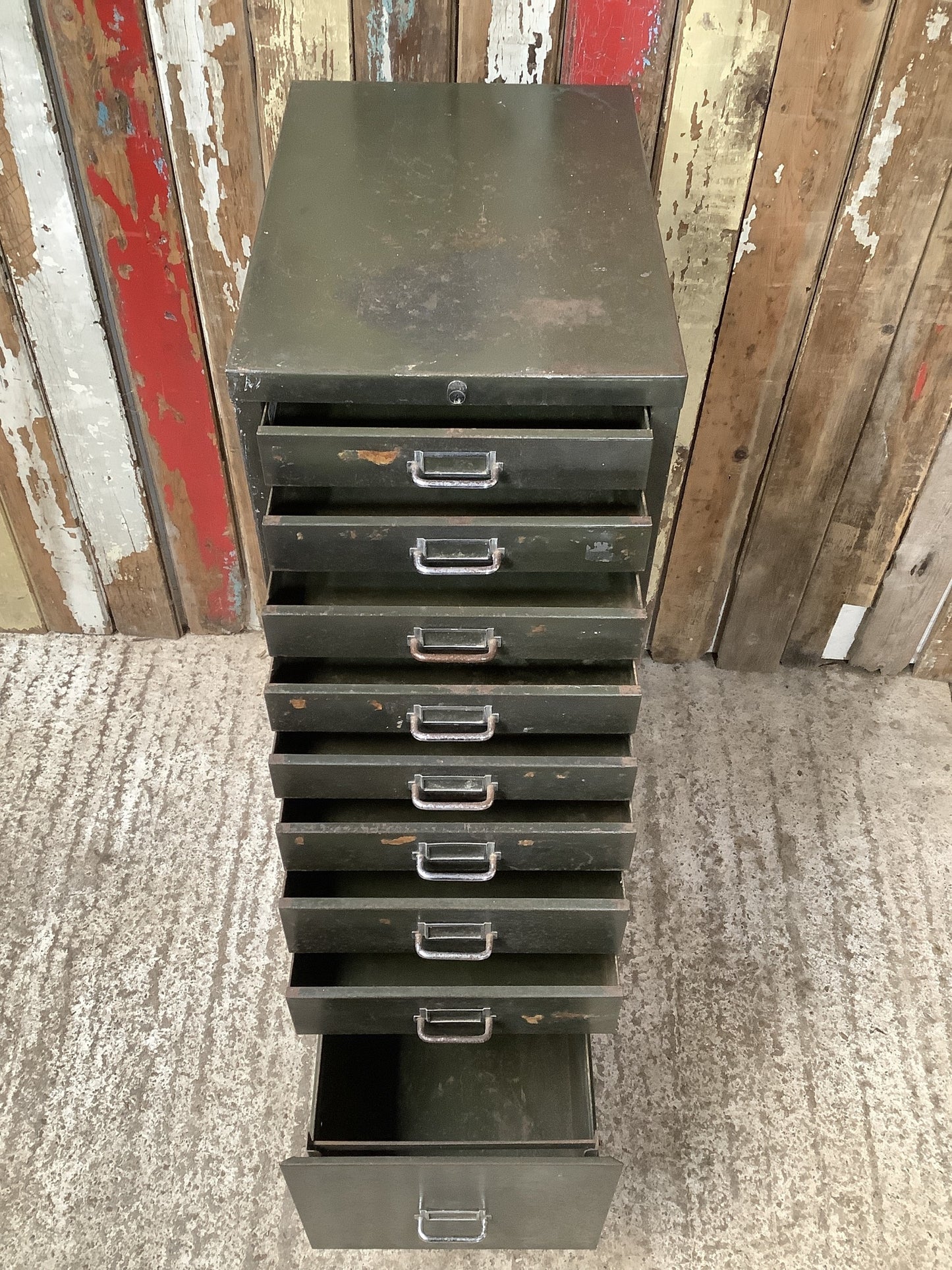 Vintage Green 1960s Painted Steel Metal Filling Tool Cabinet 3'2"H 1'1" W