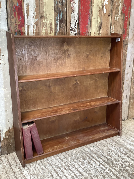 Used 1970s Varnished Pine & Ply Bookcase 3 Shelves Wooden 2'11"H 3' W