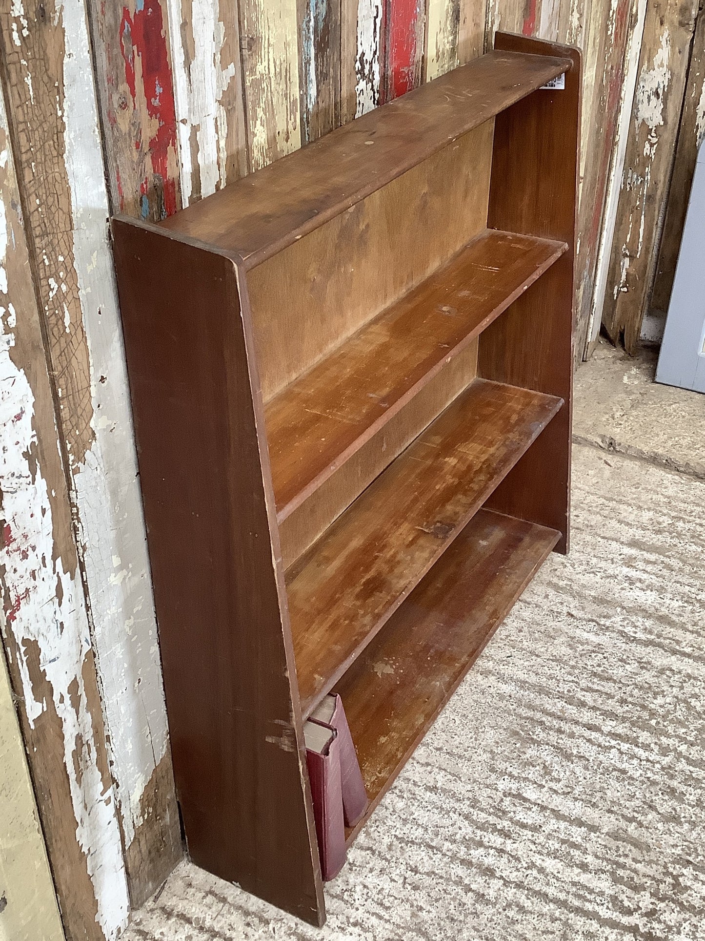 Used 1970s Varnished Pine & Ply Bookcase 3 Shelves Wooden 2'11"H 3' W