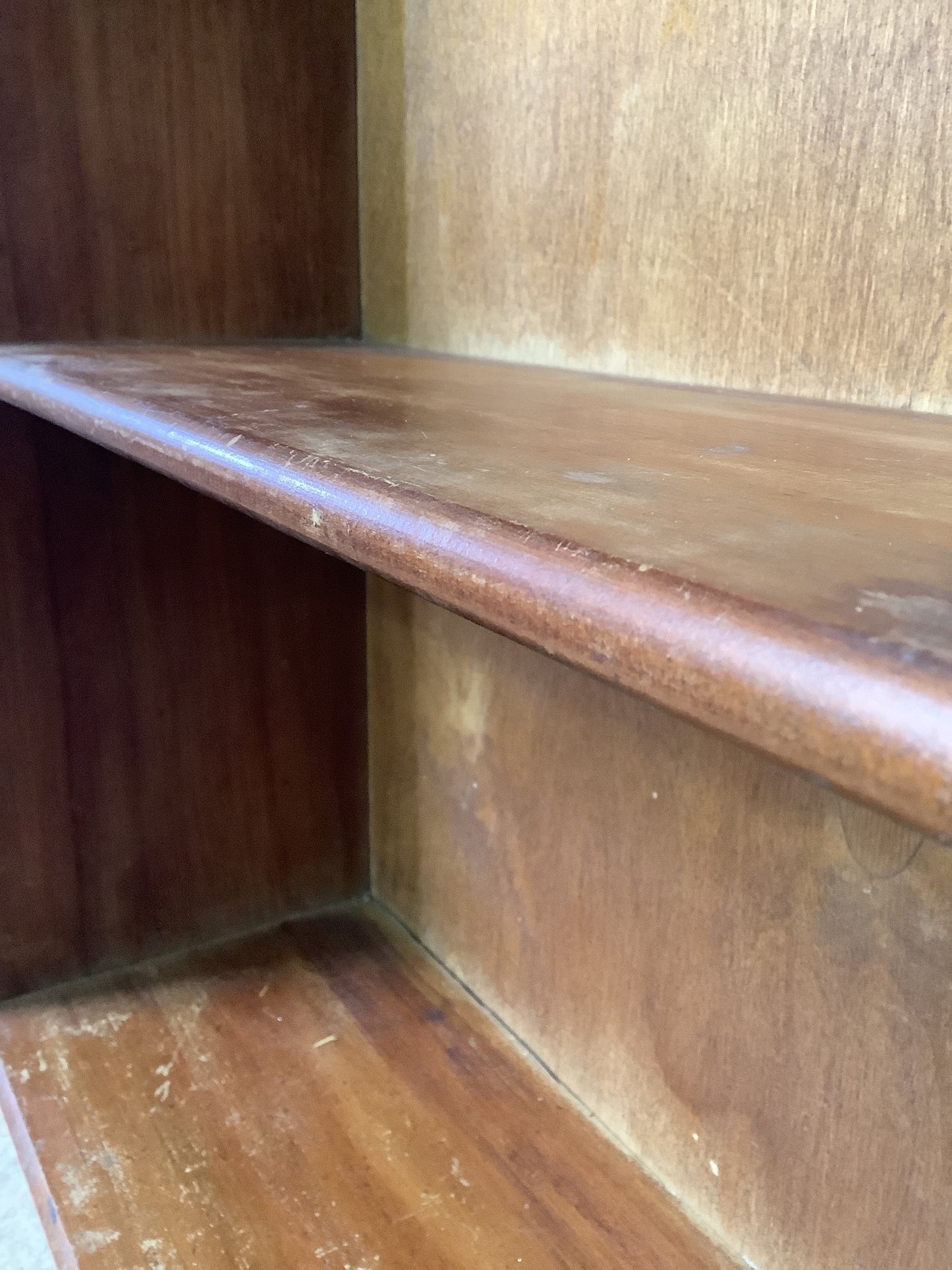 Used 1970s Varnished Pine & Ply Bookcase 3 Shelves Wooden 2'11"H 3' W
