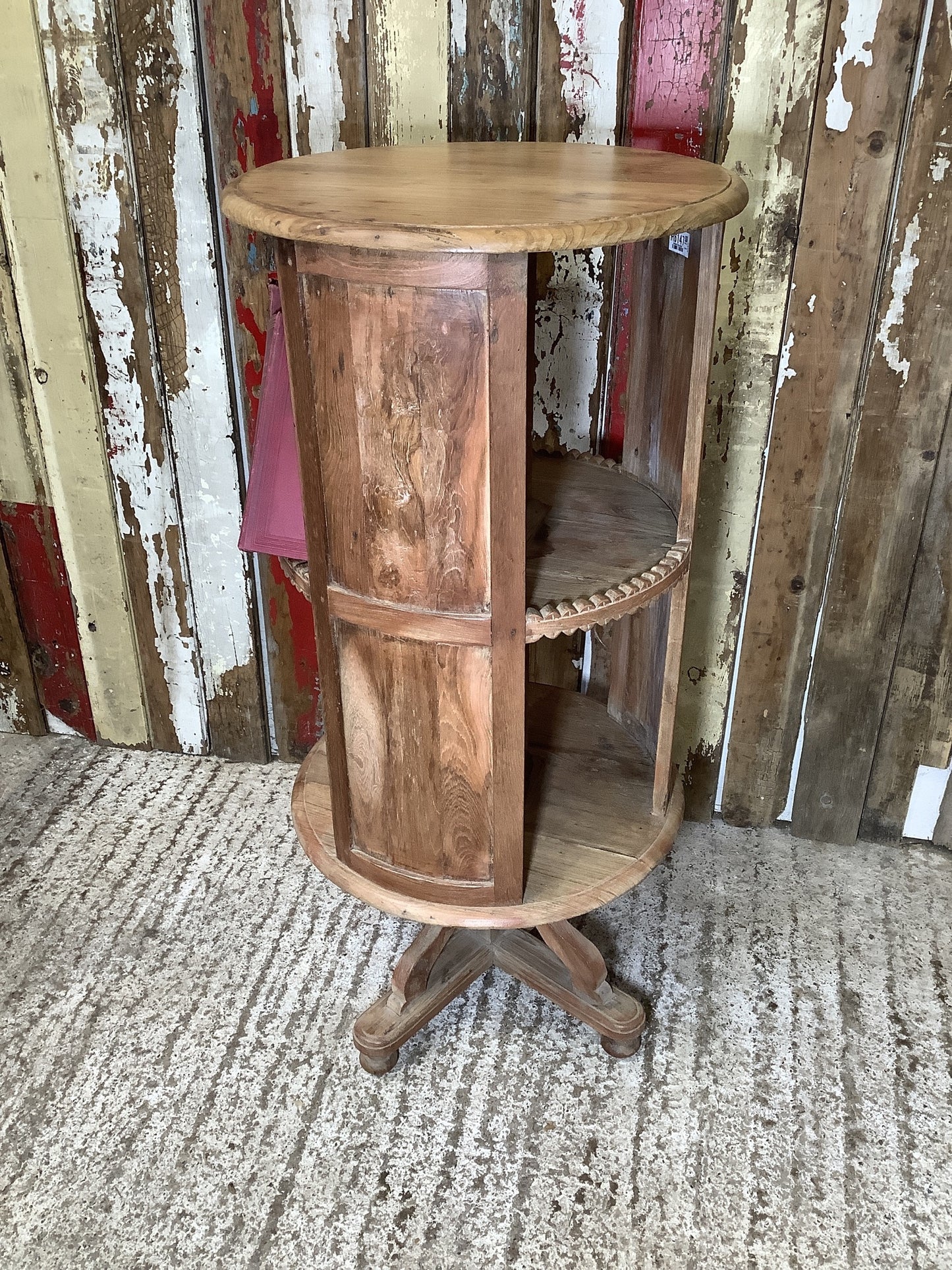 Unusual Circular Old Waxed Elm Bookcase 3 Shelves Wooden "H
