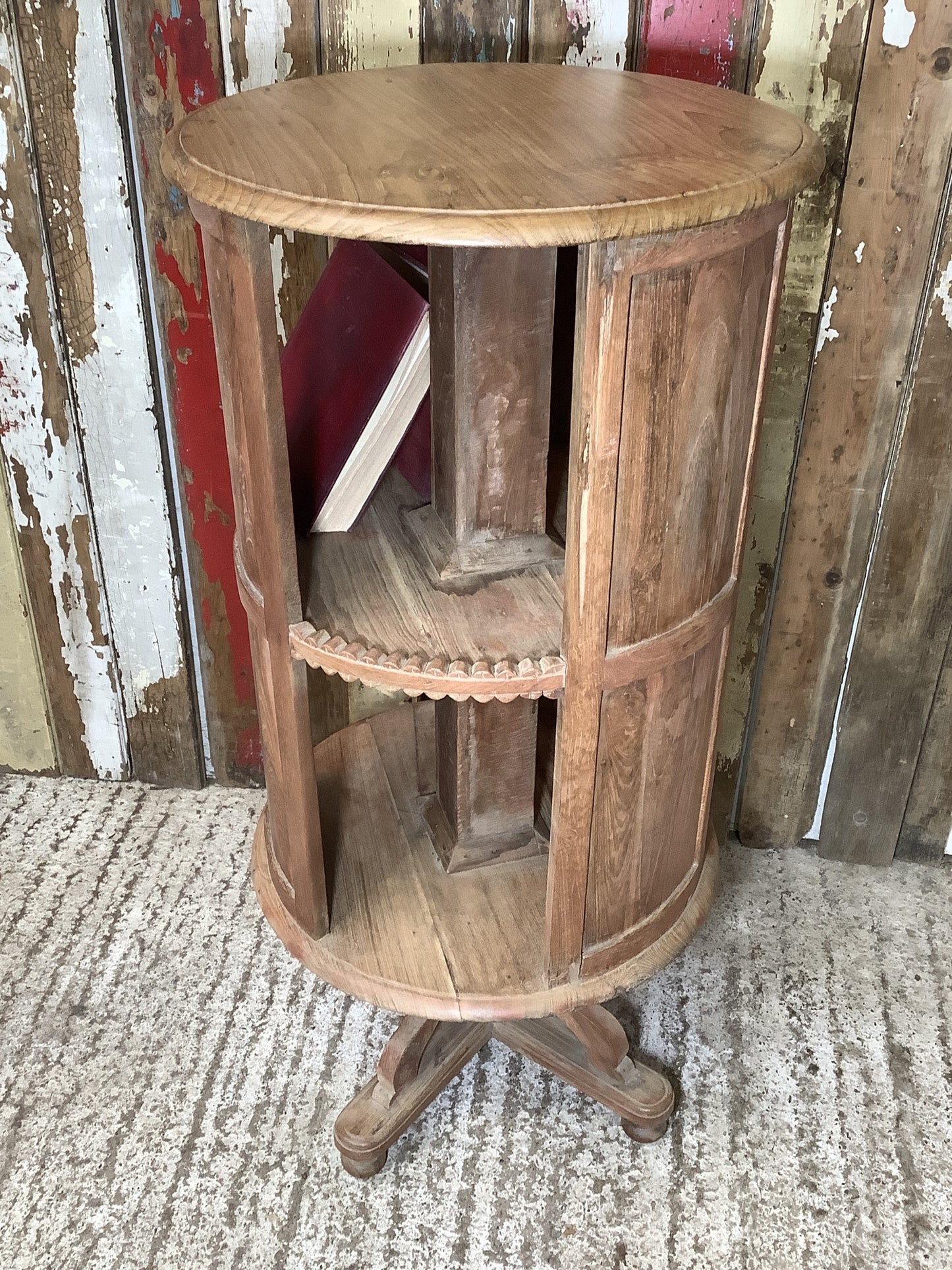 Unusual Circular Old Waxed Elm Bookcase 3 Shelves Wooden "H