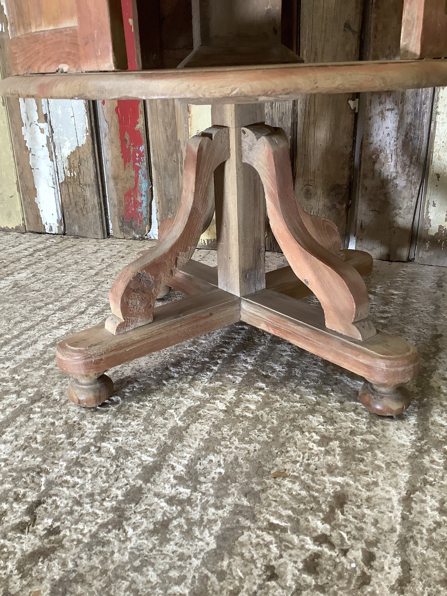 Unusual Circular Old Waxed Elm Bookcase 3 Shelves Wooden "H