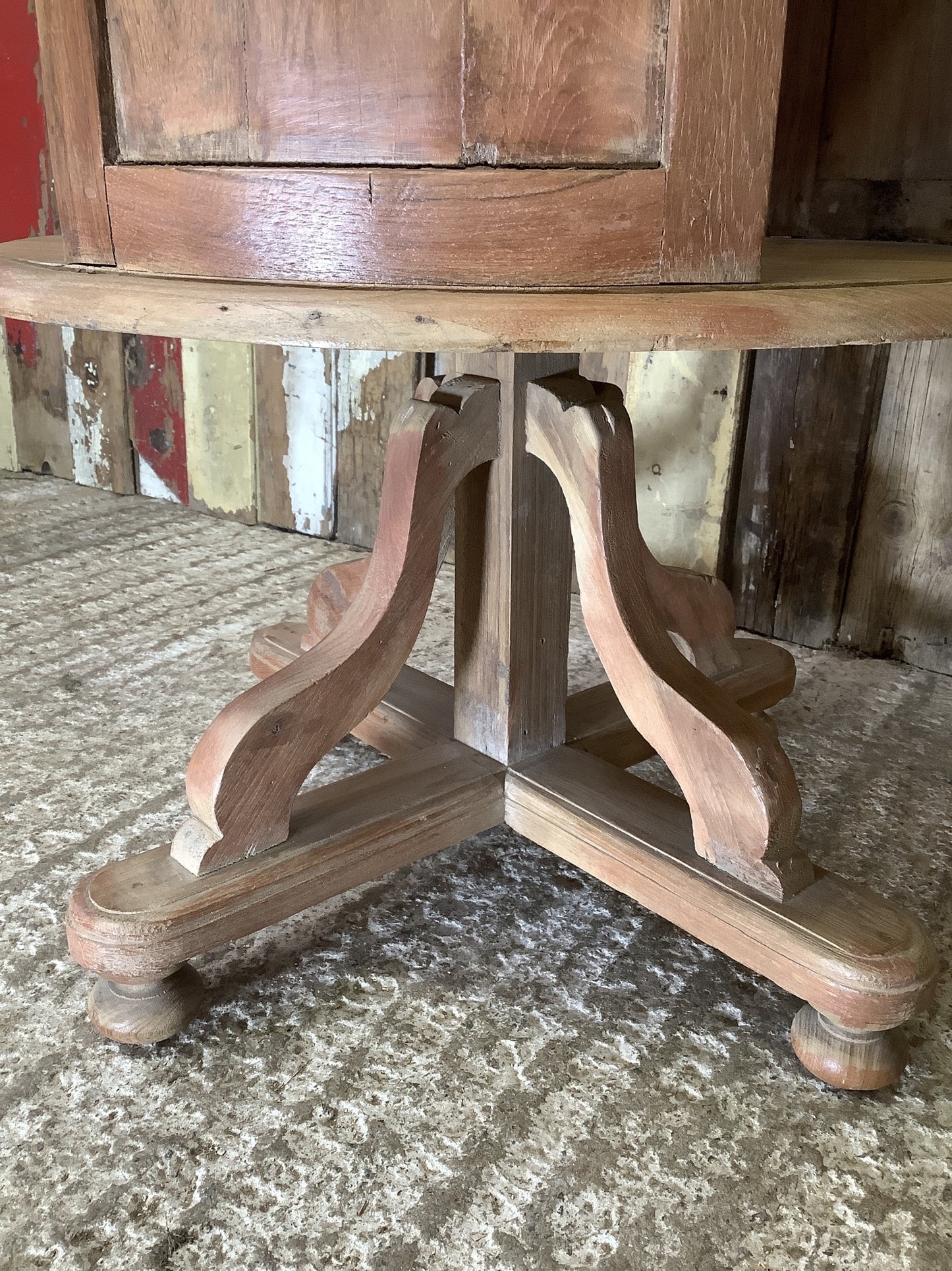 Unusual Circular Old Waxed Elm Bookcase 3 Shelves Wooden "H