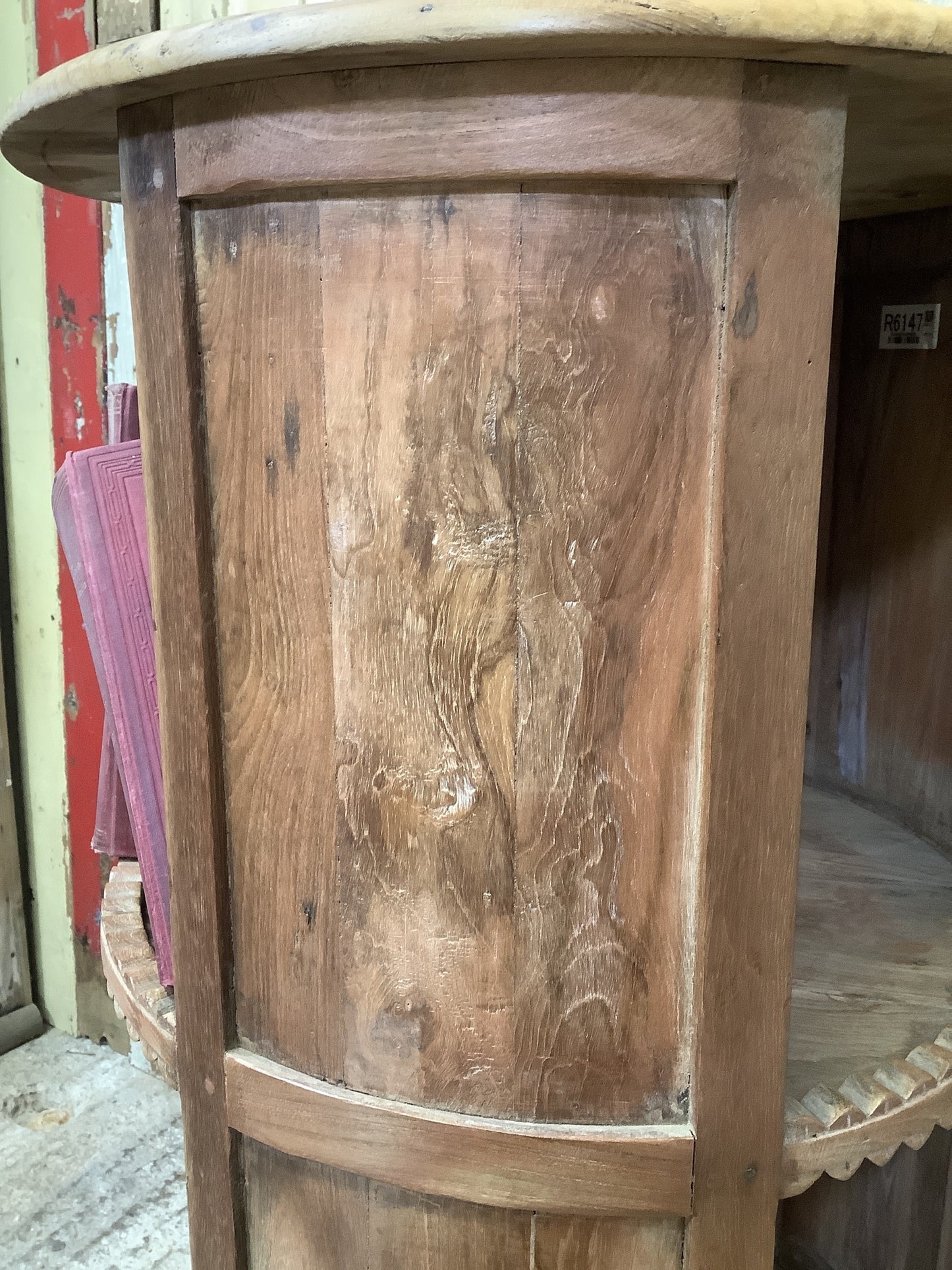 Unusual Circular Old Waxed Elm Bookcase 3 Shelves Wooden "H