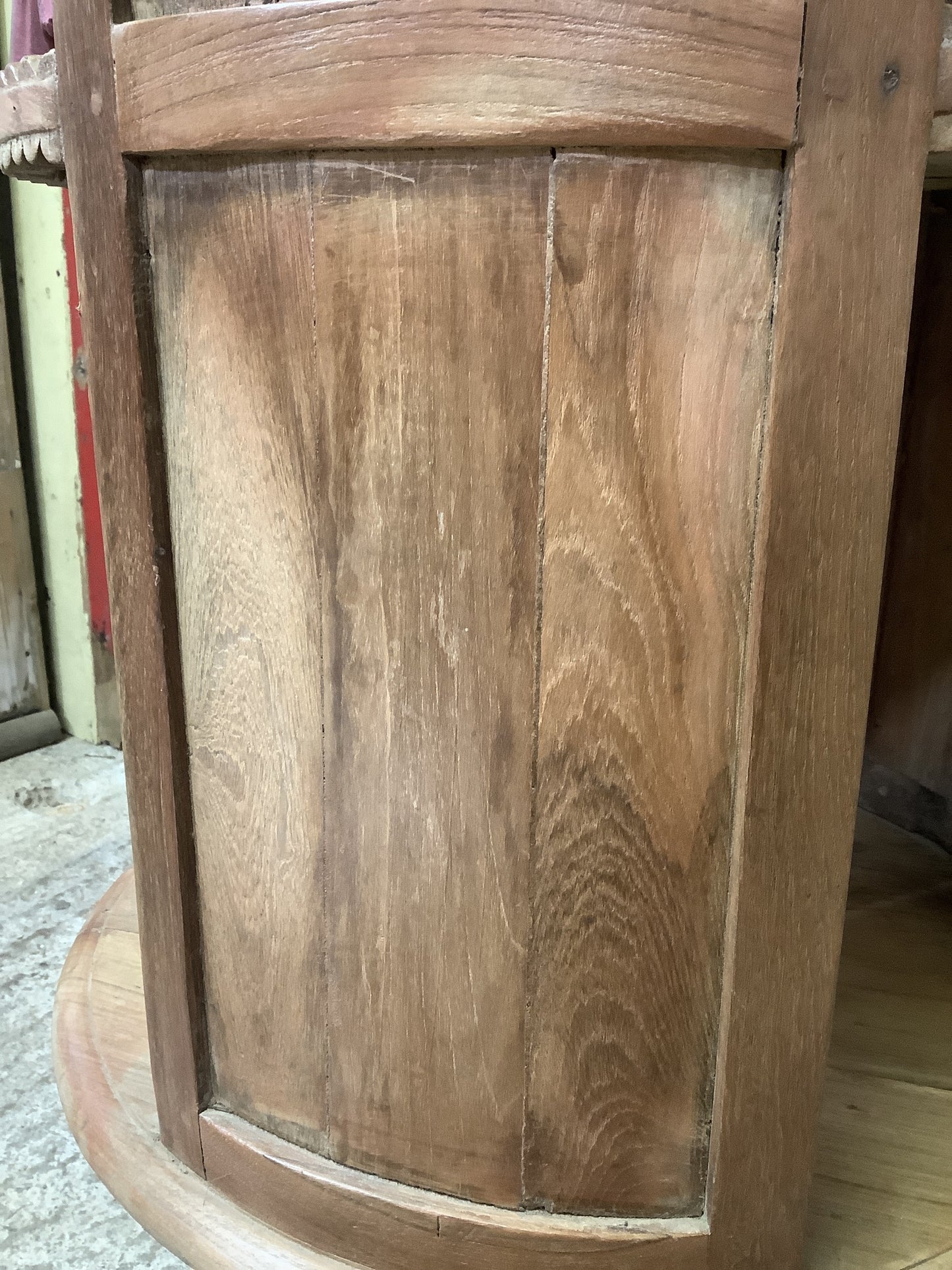 Unusual Circular Old Waxed Elm Bookcase 3 Shelves Wooden "H