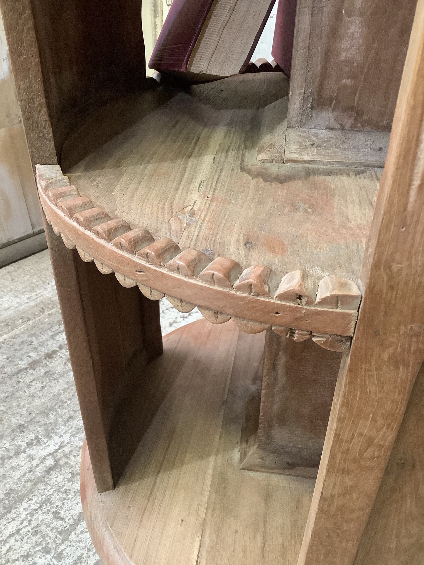 Unusual Circular Old Waxed Elm Bookcase 3 Shelves Wooden "H