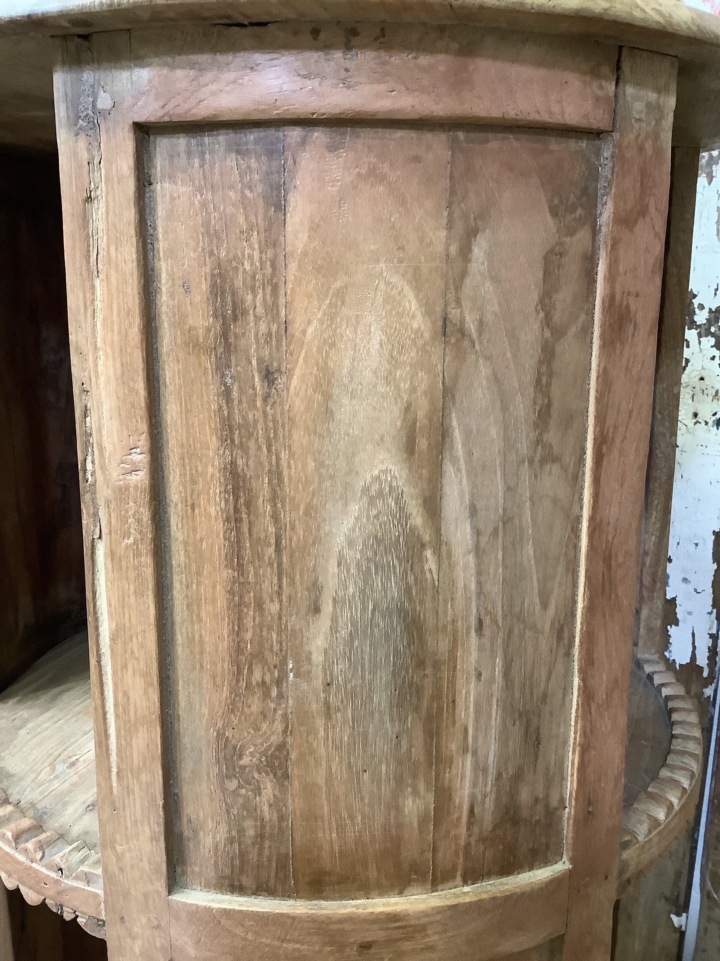 Unusual Circular Old Waxed Elm Bookcase 3 Shelves Wooden "H