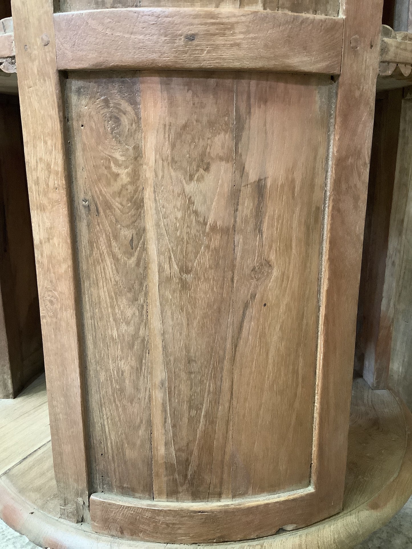 Unusual Circular Old Waxed Elm Bookcase 3 Shelves Wooden "H