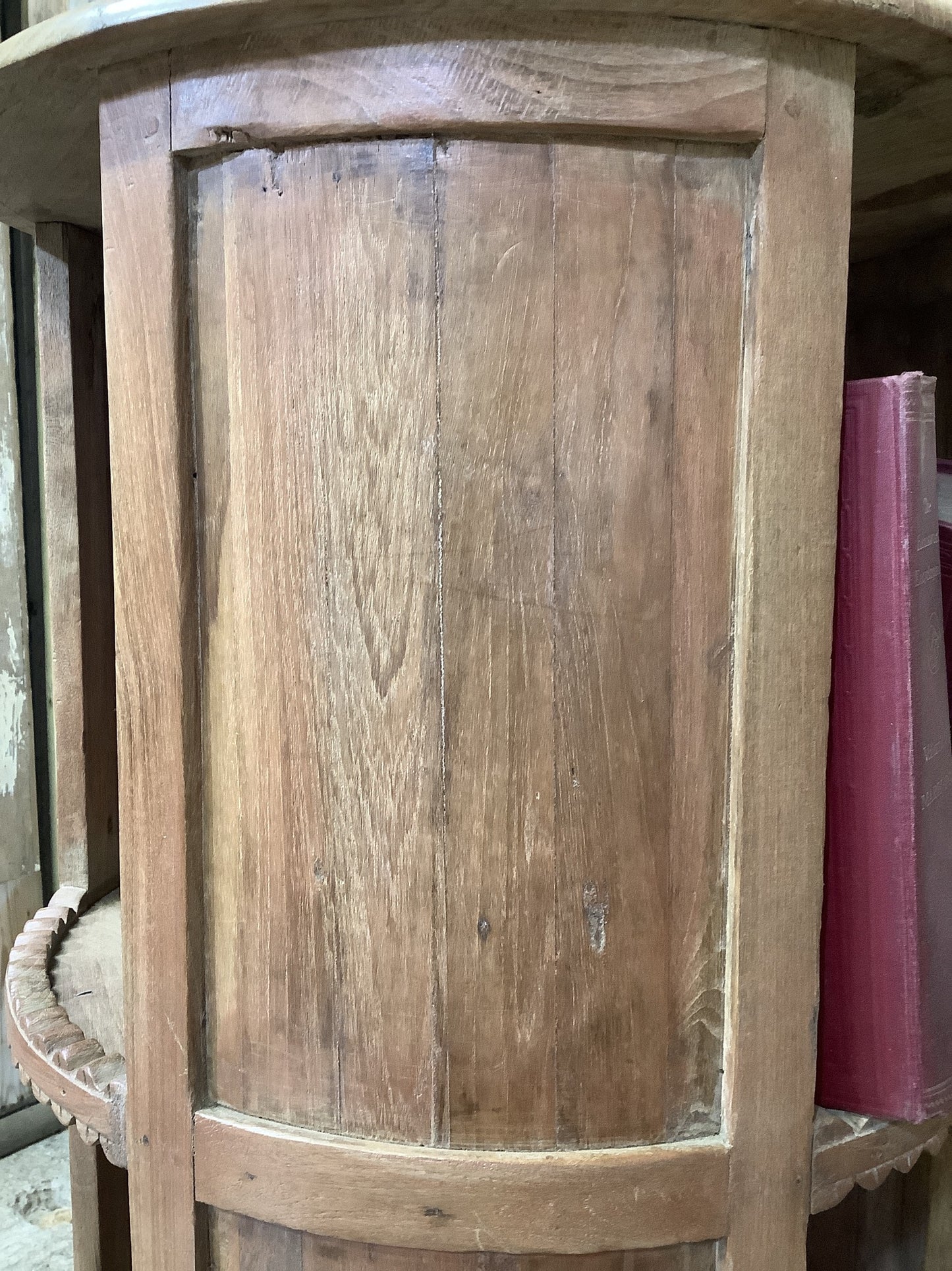 Unusual Circular Old Waxed Elm Bookcase 3 Shelves Wooden "H