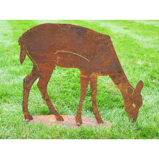 Rusted Steel Deer Doe Silhouette Garden Figure Free Standing
