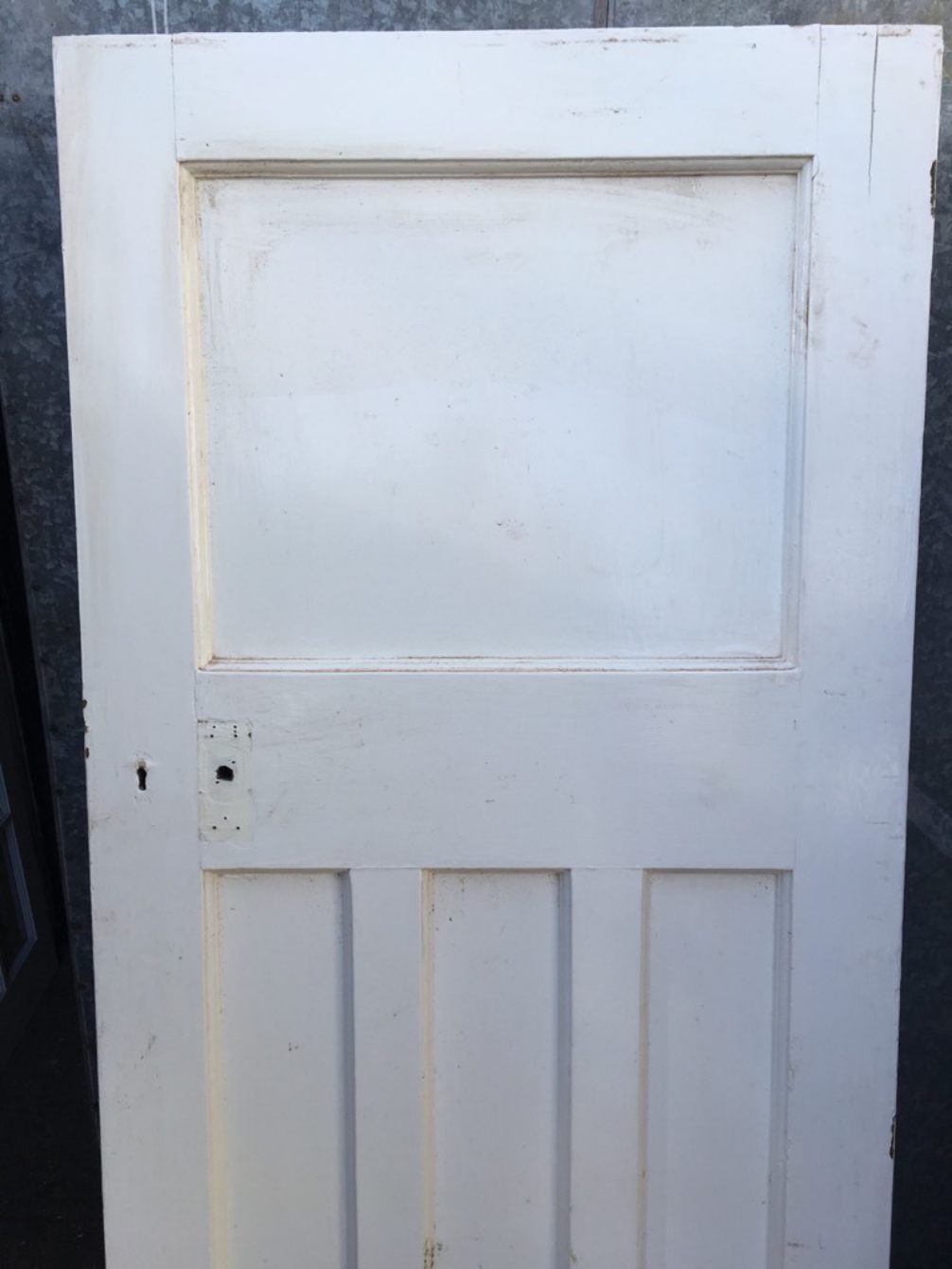 29 7/8"x76 1/2" 1930s Painted Pitch Pine Four Panel 1 Over 3 Internal Door
