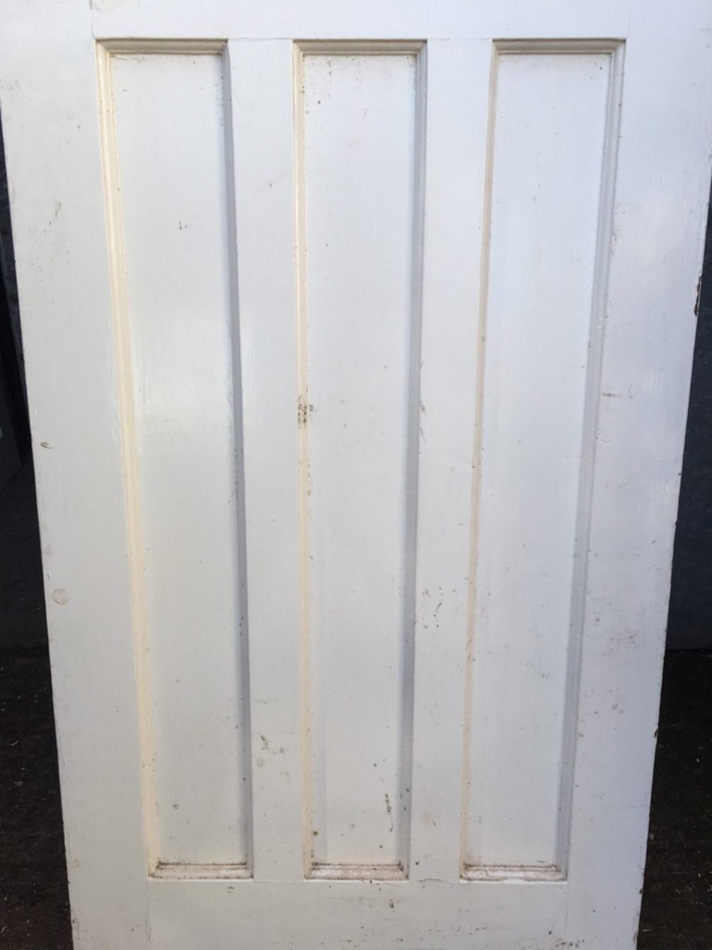 29 7/8"x76 1/2" 1930s Painted Pitch Pine Four Panel 1 Over 3 Internal Door