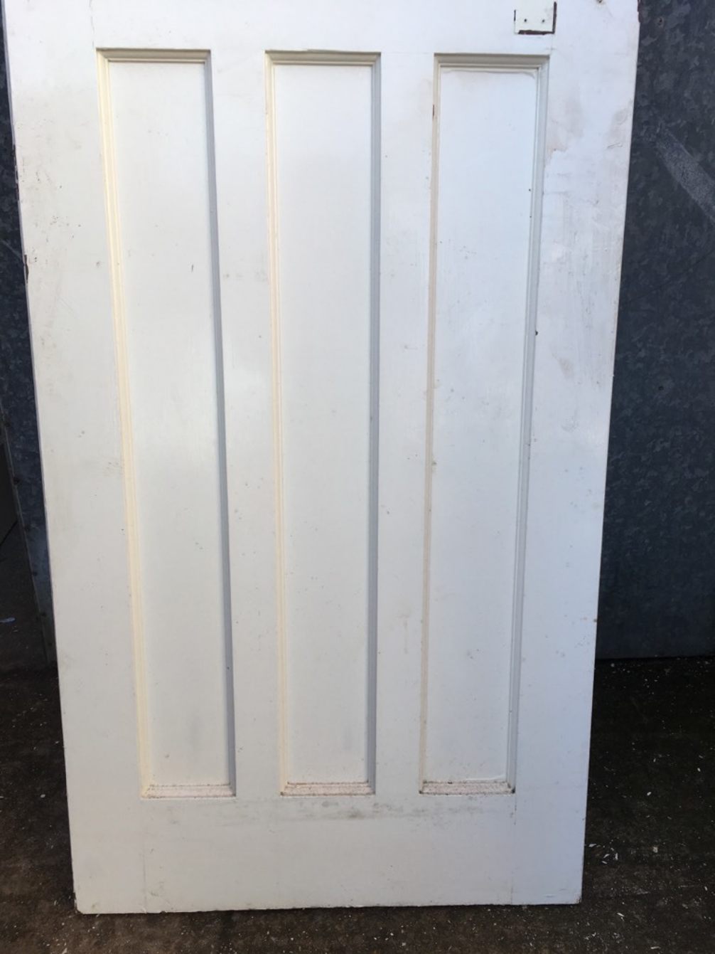30"x76 3/8" Reclaimed 1930s Painted Pitch Pine Four Panel 1 Over 3 Internal Door