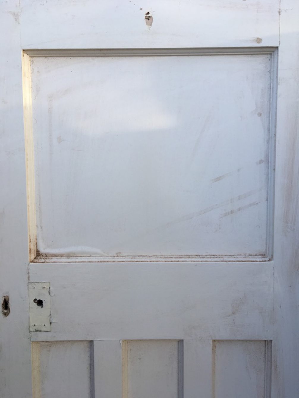 30"x76 3/8" Reclaimed 1930s Painted Pitch Pine Four Panel 1 Over 3 Internal Door