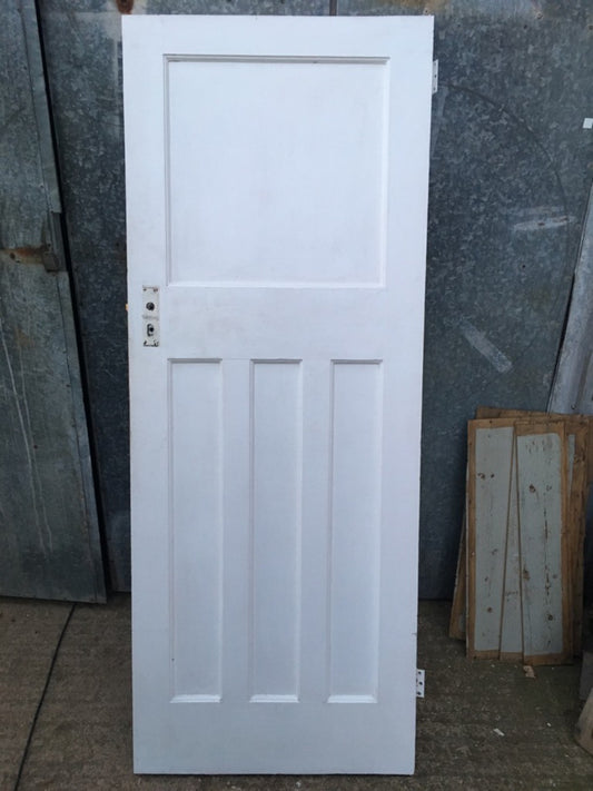 29 3/4"x76 1/2" Reclaimed 1930s Painted Pitch Pine 1 Over 3 Internal Door