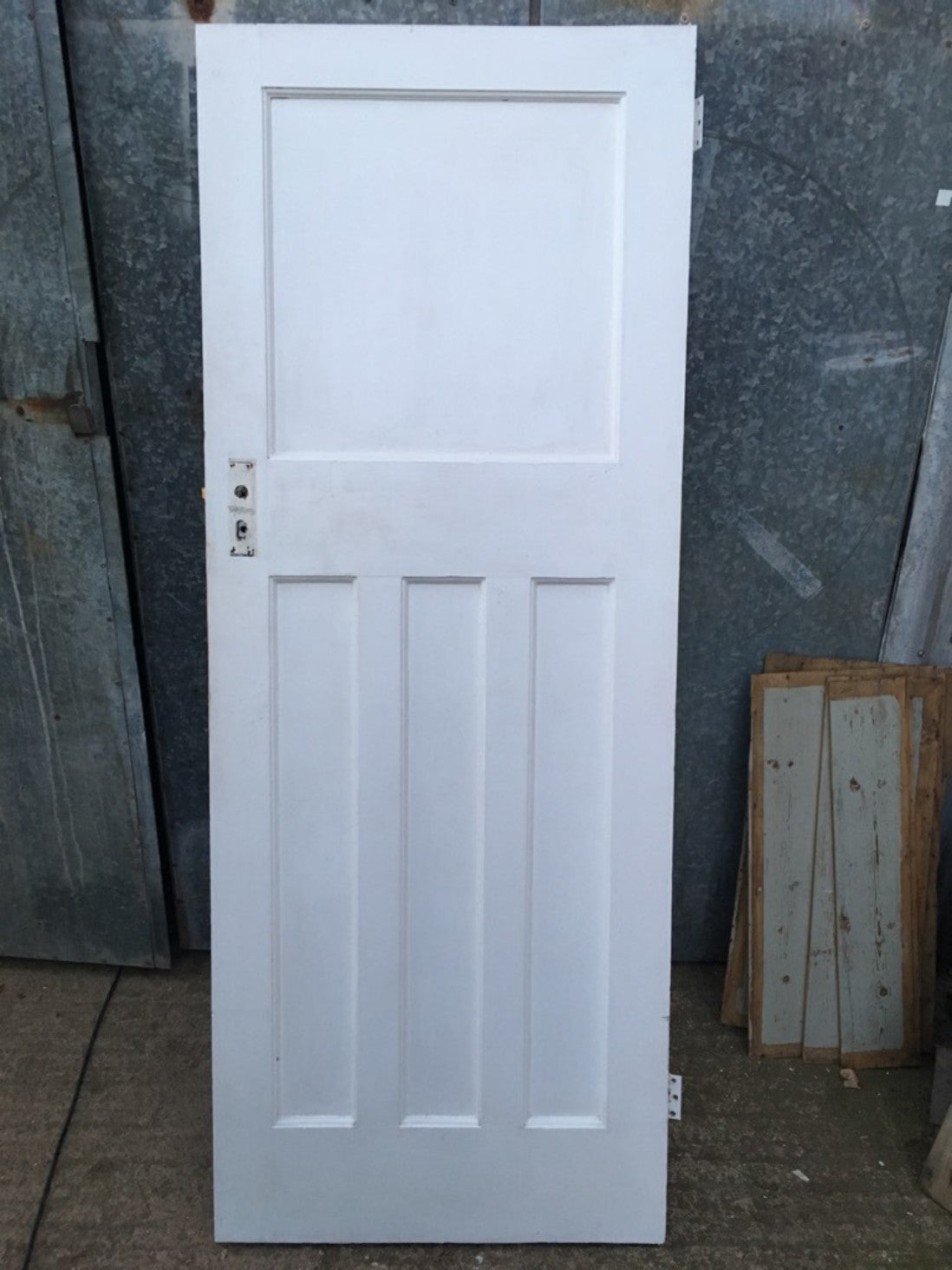 29 3/4"x76 1/2" Reclaimed 1930s Painted Pitch Pine 1 Over 3 Internal Door